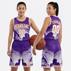 Maillot de basket-ball personnalisé sublimé pour hommes, sans manches, col rond, violet, blanc, orange, impression du nom de l'équipe, coupe athlétique, vêtements pour toutes les saisons - Product Image 5