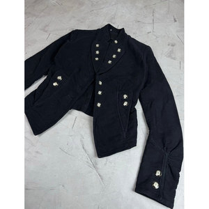 Wholesale Women's Blazer Double Breasted Stand Collar Cotton <b>Jacket</b> Black Uniform Coat with Decorative Buttons - Product Image 2