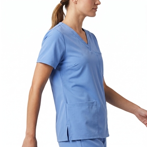 Blouse médicale bleu clair à col en V et manches courtes, tissu tissé, OEM, unisexe, usage hospitalier - Product Image 1