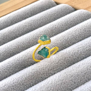 Anillo Abierto Ajustable de Amazonita Natural, Chapado en Oro, Cristal Azul Agua, Joyería Artesanal para Mujer, Venta al Por Mayor - Product Image 2