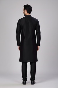 Men's Wrinkle Free Dupion <b>Silk</b> Kurta Pajama Set <b>Black</b> | Indian Ethnic Wear for Wedding & Diwali | Size 36-50 | Wholesale - Product Image 4