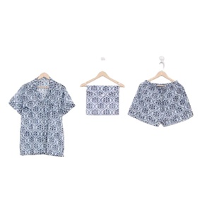 Conjunto de Pijama de Algodón 100% Puro, Estampado a Mano, Estilo Kangura, Manga Corta, Cuello en V, Corte en A, con Bolsillos, Suave, Transpirable, Informal - Product Image 1