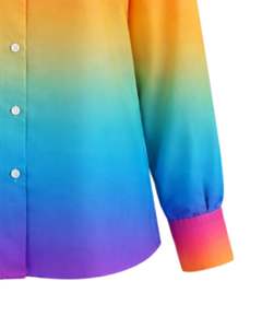 Chemise à manches longues boutonnée pour femme, dégradé rose, orange, jaune, bleu arc-en-ciel, chemisier décontracté de bureau, fabrication sur mesure OEM - Product Image 6