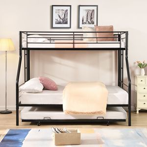 Lit superposé en métal double avec lit gigogne, montage facile et sans sommier requis - Product Image 3