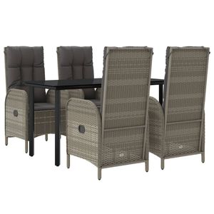 Set da pranzo da 5 pezzi in Poly Rattan nero e grigio con cuscini Set da giardino - Product Image 3