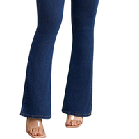 Jean évasé taille haute pour femme, coupe droite, en denim, délavage foncé vintage, élastique, bas évasé, hiver, décontracté, uni, respirant