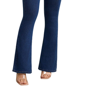 High <b>Waisted</b> Flare <b>Jeans</b> Women Regular Fit Denim Pants Vintage Dark Wash <b>Elastic</b> Bell Bottom Winter Casual Solid - Product Image 5