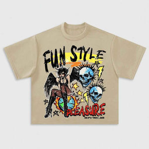 เสื้อยืดโอเวอร์ไซส์ลายหัวกะโหลกและปีศาจ สไตล์สนุกสนาน แขนสั้น คอกลม สำหรับผู้ชาย สไตล์พังก์ สตรีทแวร์ - Product Image 1