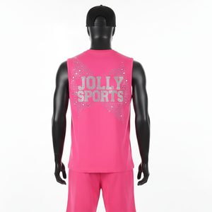 เสื้อกั๊กแขนกุดผู้ชาย 180 GSM โพลีเอสเตอร์ผสมสแปนเด็กซ์ เนื้อผ้านุ่มยืดหยุ่น พิมพ์ลายโลโก้แบบประกาย  เสื้อยืดผู้ชายผ้าฝ้าย 100% ทรงหลวม พิมพ์ลาย - Product Image 2