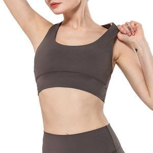 Women Deep V-Neck <b>Racerback</b> Yoga Sports <b>Bra</b> Seamless Solid Color Breathable Medium Support Activewear - Product Image 1