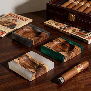 Cenicero Cuadrado Clásico de Madera de Alta Calidad con Incrustaciones de Resina, Porta Cigarros de Escritorio, Multiusos, Decoración para el Hogar, Regalo, Precios Más Bajos - Product Image 1