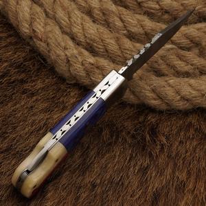 Couteau de chasse à lame fixe en acier Damas, haute durabilité 58HRC, pour camping en extérieur, avec étui en cuir – Fournisseur B2B, commande en gros - Product Image 4