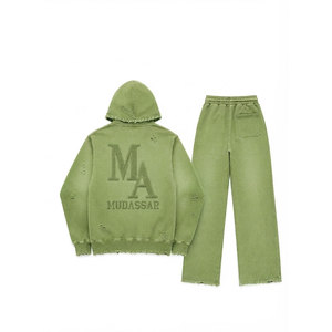 Conjunto Deportivo Mudassar Marrón con Efecto Ácido y Cuentas, Sudadera con Capucha y Pantalones Jogger de Algodón y Poliéster, Corte Holgado, 380 g/m², Estampado Casual con Transferencia Térmica - Product Image 5