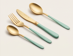 Mintgold – ensemble de couverts bicolores en acier inoxydable, 4 pièces, manches vert menthe satiné, lavable au lave-vaisselle, pour vaisselle de mariage et de fête - Product Image 1