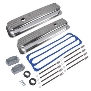 Coperchi Valvole Centrali Lucidati con Alette Corte e Guarnizione, Ricambi Motore per Motori SBC Small Block Chevy 5.0L 5.7L 305 350 Anni 1987-1997 - Product Image 2