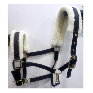 Cabestro de caballo de polipropileno ligero de doble color diseñado a medida estilo sillín inglés con herrajes de pulido antiguos - Product Image 4