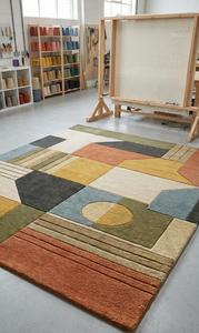 Tapis de luxe tufté à la main, géométrique abstrait, antidérapant, à poils moyens, en laine moderne, pour salon, chambre, salle à manger, maison - Product Image 2