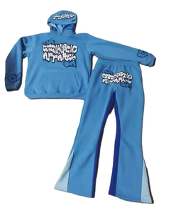 2026 Sportswear 450gsm Heavyweight Acid Wash 100% Cotton Stacked Sweat Suits for Flared Sweatpants Hoodies Set 3D <b>Foaming</b> - Product Image 5