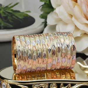 ชุดกำไลข้อมือชุบทอง 3 สี 12 ชิ้น ขายส่ง เครื่องประดับแฟชั่นหลากสี สำหรับงานปาร์ตี้ - Product Image 5