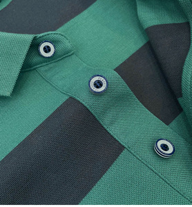 Polo à manches longues rayé pour homme, tricoté, design décontracté, vert bleu marine, coupe classique, style boutonné devant - Product Image 3