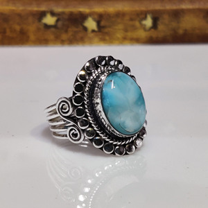 Larimar Gemstone Handmade <b>Ring</b> 925 Sterling <b>Silver</b> Natural Larimar Boho <b>Statement</b> Jewelry - Product Image 5