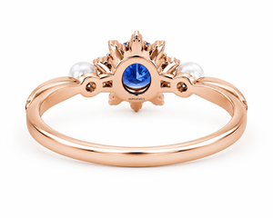 Anillo de Lujo con Acento de Gema Azul Redonda, Engaste de Garra, Halo de Diamantes para Mujer, Oro 10K 14K 18K, Plata 925 935, Regalo de Boda - Product Image 4