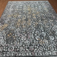Tapis persan vintage en soie noué à la main de 8x10 pieds, couleur charbon noir, pour chambre et hôtel