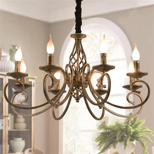 Lampadario Rustico in Stile Country Francese a 8 Luci E12, Lampada a Sospensione Vintage in Ferro, Risparmio Energetico, Altezza Regolabile - Product Image 1