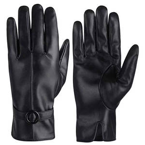 Mitaines d'hiver décontractées en cuir beige, à doigts complets, compatibles écran tactile, avec détection de pointe, paume à grain doux, poignet fendu et doublure cachemire - Product Image 3