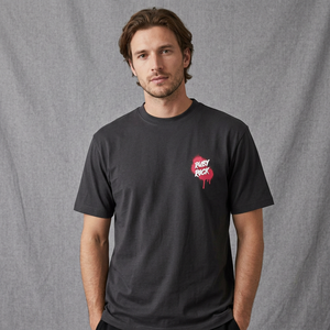 T-shirt noir à manches courtes pour homme Rusty Rock, col rond, imprimé, décontracté, en jersey tricoté, avec logo frontal effet gouttelettes, grande taille, épais - Product Image 6