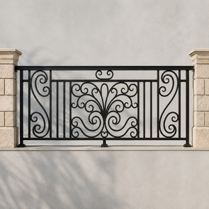 Barandilla Decorativa de Hierro Forjado Negro para Balcón con Pilares de Piedra y Adornos, para Terraza, Villa, Decoración Exterior - Product Image 4