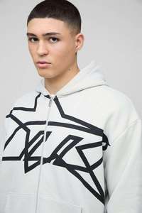 Sweat à capuche zippé gris clair surdimensionné et ample, imprimé étoiles, en coton mélangé respirant pour hommes – Vente en gros, fournisseur personnalisé - Product Image 3