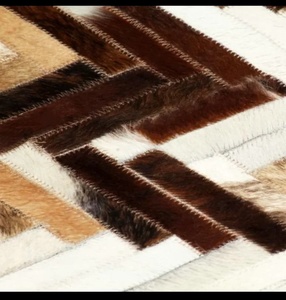 Alfombra con correa de cuero de vaca, alfombra hecha a mano marrón y blanca, Alfombra de retales de piel de vaca natural, regalo de Envío Gratis para él o ella - Product Image 6