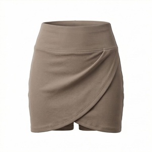 Women High Waist <b>Asymmetrical</b> Wrap Mini Skirt Solid Color Knitted Comfortable All Seasons Style - Product Image 1