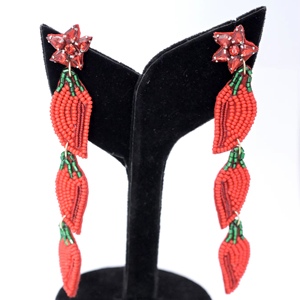 Red Chili <b>Earrings</b> Statement Drop <b>Earrings</b> with <b>Crystal</b> Floral <b>Stud</b> Craftsmanship Perfect for Parties Vacations Bold Fashion - Product Image 1
