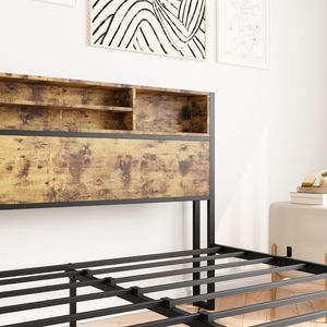 Queen <b>Bed</b> Frame <b>with</b> <b>Storage</b> Headboard Metal <b>Platform</b> <b>Bed</b> Charging Station Easy Assembly Bookcase <b>Storage</b> No Box Spring Needed - Product Image 5