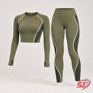 Custom Lavender Women Yoga 2-Piece Set Long Sleeve Fitted <b>Crop</b> Jacket and Sculpt High Waist <b>Leggings</b> Front Logo - Product Image 2