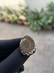 Bague en argent sterling 925 faite à la main avec ammonite fossile et pierres précieuses, plaqué argent naturel, bijou tendance pour cadeau de mariage - Product Image 2
