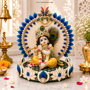 Trono Decorativo de Madera Hecho a Mano con Diseño de Pavo Real para Gopal Singhasan, Ídolo de Krishna, Pooja Chowki, Decoración de Templo para el Hogar, Mandir, Janmashtami - Product Image 3