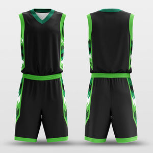 Conjunto de Uniforme de Baloncesto Sublimado Personalizado en Negro y Verde para Hombre, Cuello en V, Sin Mangas, Nombre del Equipo, Número, Uniforme Antibacterial - Product Image 4