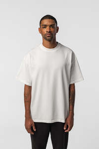 Camiseta de algodón de punto para hombre, cuello redondo, manga corta, holgada, color liso, teñida, ecológica, 220g - Product Image 1