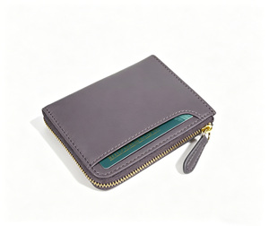 [IN STOCK] Castello Short Soft Leather Minimalist Unisex L-Shape YKK Zipper Slim Card <b>Wallet</b> Polyester Lining Purple - Product Image 3