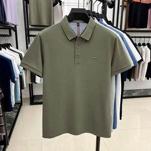 Camiseta de Manga Corta para Hombre, Cuello Redondo, Rayas, Bloques de Color, Impresión Digital, Corte Regular, Algodón Piqué, Informal, Transpirable, Logotipo Frontal Tejido - Product Image 1