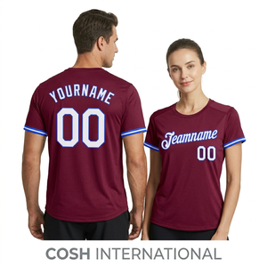 Camiseta de Béisbol Sublimada Color Borgoña con Nombre y Número del Equipo, Jersey de Entrenamiento |   Ropa Deportiva Personalizada Unisex de Alto Rendimiento - Product Image 1