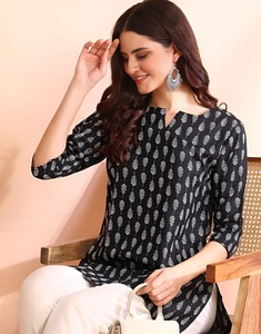 <b>Indian</b> Women Casual and Daily Wear Black Digital Print Short Kurtis and <b>Top</b> Collections for Women Reguler Fit Short Kurtis - Product Image 1