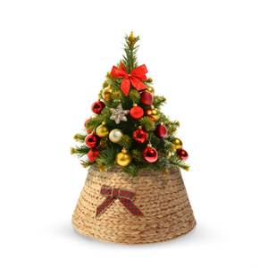 กระโปรงต้นคริสต์มาสทรงกลมแบบพับได้ ดีไซน์เรียบง่าย ทำจากผักตบชวา พร้อมริบบิ้นถักเป็นปลอกคอต้นไม้ ของตกแต่งคริสต์มาสจากเวียดนาม - Product Image 3