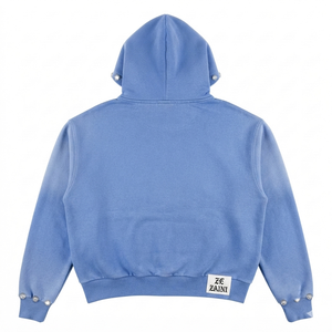 เสื้อฮู้ดดี้ผู้ชาย ผ้าคอตตอนผสมโพลีเอสเตอร์ 350 กรัม แบบซิปด้านหน้า สกรีนโลโก้ตามสั่ง สีเขียวนีออน แต่งขอบขาด ปักลาย สไตล์สตรีทแวร์สำหรับฤดูหนาว - Product Image 2