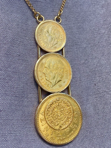 Collar con colgante de tres monedas chapado en oro de 24K vintage para mujer, cadena de aleación, joyería con circonita cúbica, dijes de moda - Product Image 4