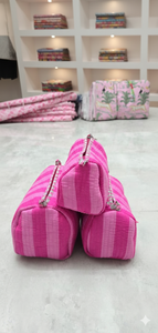 Lot de 3 trousses de maquillage de voyage en coton style vintage avec fermeture éclair – Écologiques et résistantes à l'eau - Product Image 3