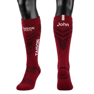 Premium 200 GSM Cotton Polyester Blend Handball <b>Socks</b> Maroon Black Chevron Panels Custom Knit Embroidered Logo - Product Image 1